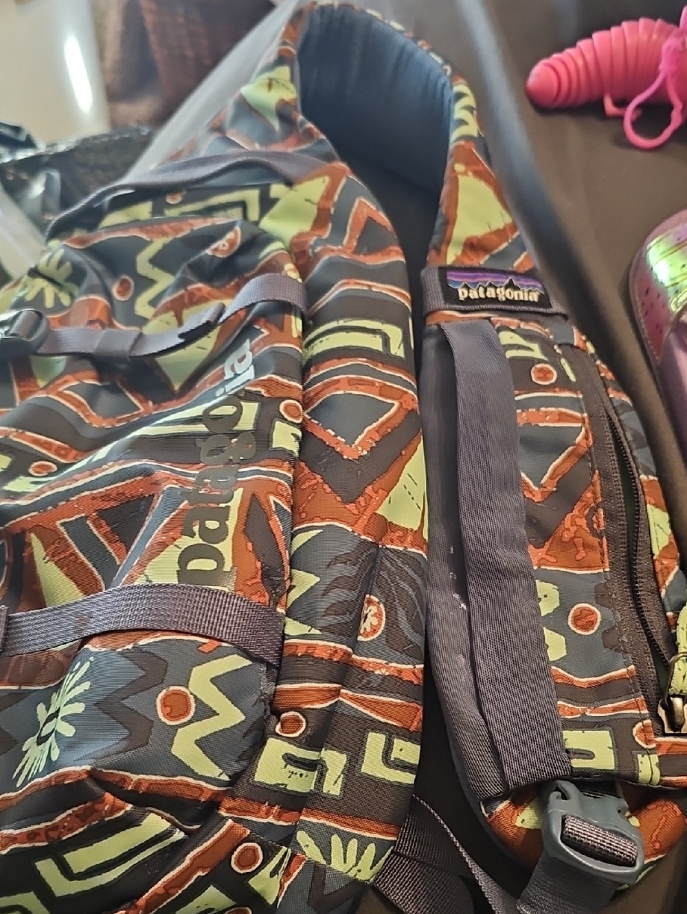 Patagonia Tribal Print Backpack in Black, Lime Green & Brown